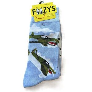 NWT Foozys Light Blue Camo Shark Plane Crew Socks Mens One Size